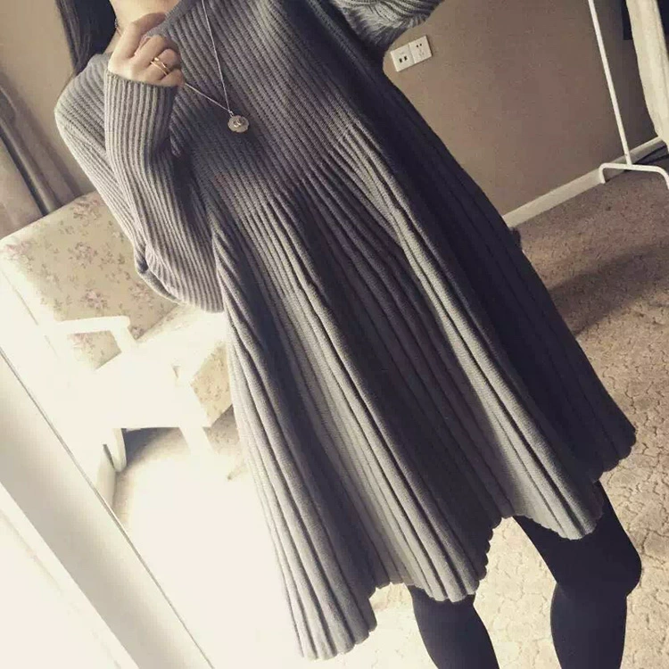 Nhỏ hương thơm gió đan váy mùa thu và mùa đông mô hình chất béo MM cộng với phân bón XL loose mô hình búp bê đáy áo len Một từ váy