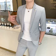 Mùa hè mới 2019 nam phù hợp với tay áo bảy điểm phù hợp với phiên bản đẹp trai của Hàn Quốc của bộ đồ tự tay ngắn tay nhỏ phù hợp với thủy triều hai mảnh - Suit phù hợp