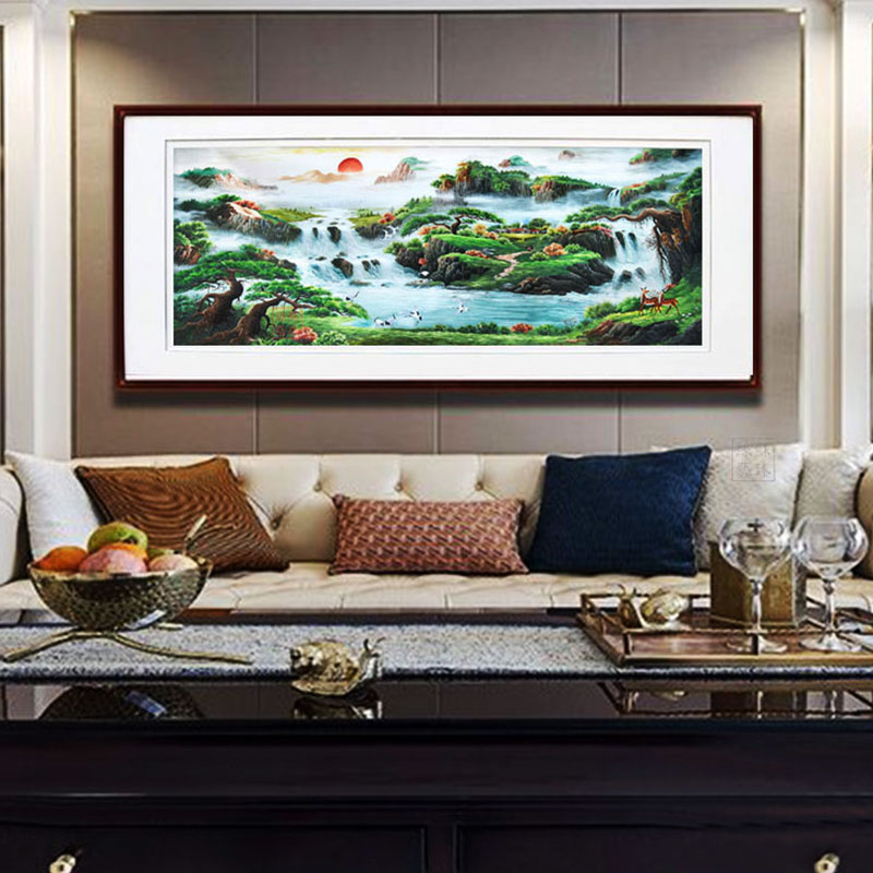 Su embroidery finished hanging painting Pure hand embroidery mural Chinese sunrise Sun landscape painting Feng Shui living room decoration painting