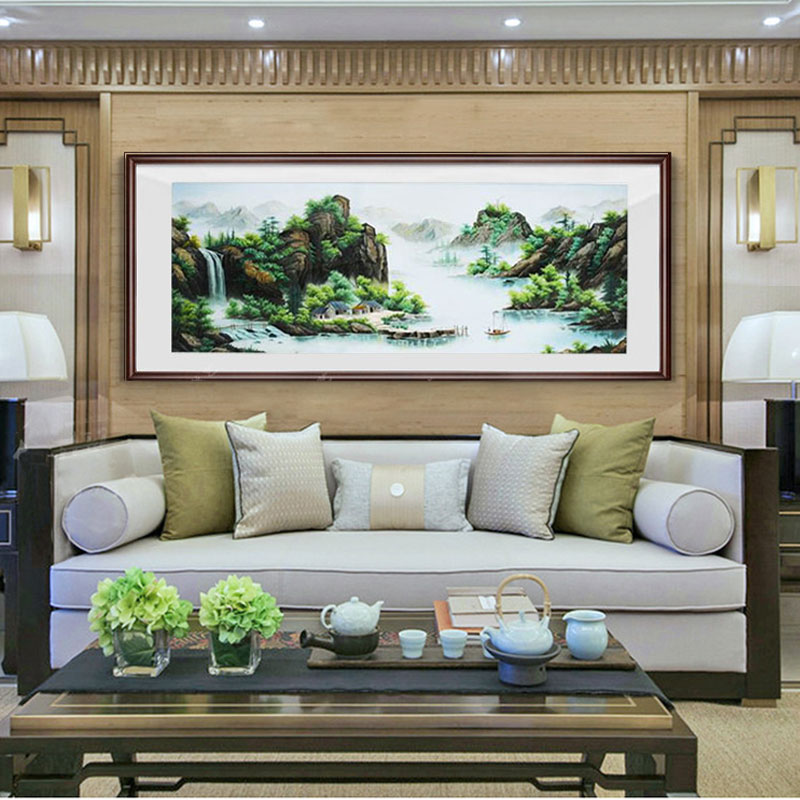 Suzhou embroidery finished hanging painting 2 2 meters living room landscape painting Pure handmade Suzhou embroidery mural Chinese office embroidery products