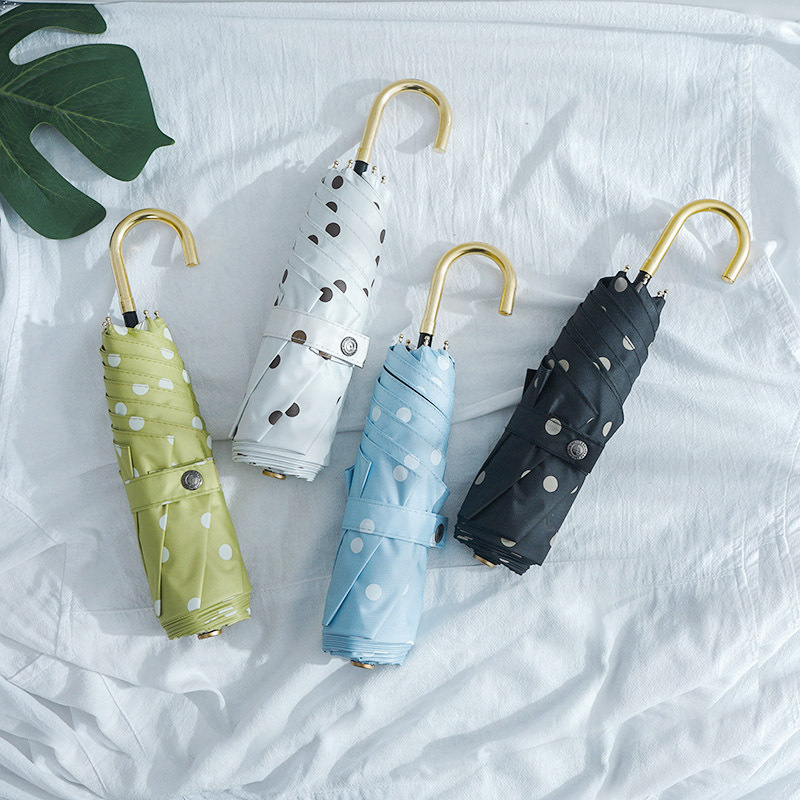 Umbrella Short ins Wind Polka Dot Curved Hook Umbrella Retro Thin Handle Sunscreen Umbrella Polka Dot Japanese Style Umbrella for Women Rain or Shine