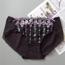 Foreign trade Japanese Noble luxury purple flower embroidery black cotton breathable bag hip waist womens underwear