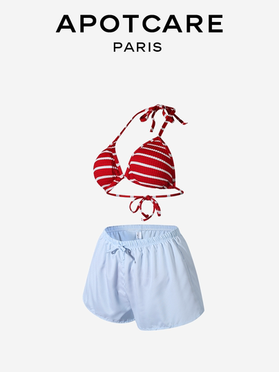 法国 APOTCARE 条纹性感比基尼度假海岛沙滩泳衣泡温泉少女游泳衣