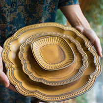 Spot reentry in Japan Meinesco Fever Retro Style Flowers Relief Dinner Plate Refreshments Fruit Dish Coffee Cup Baking Pan