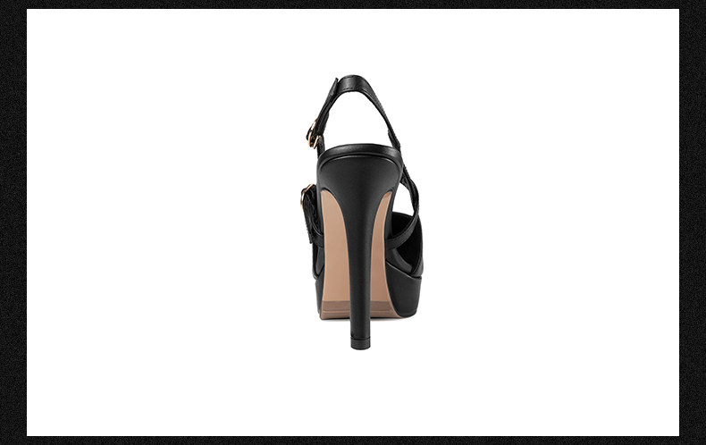 Sandal cao gót nữ mũi nhọn quai khóa một dây, gót siêu cao 8 cm, đế platform chống nước — Đen chi tiết 12