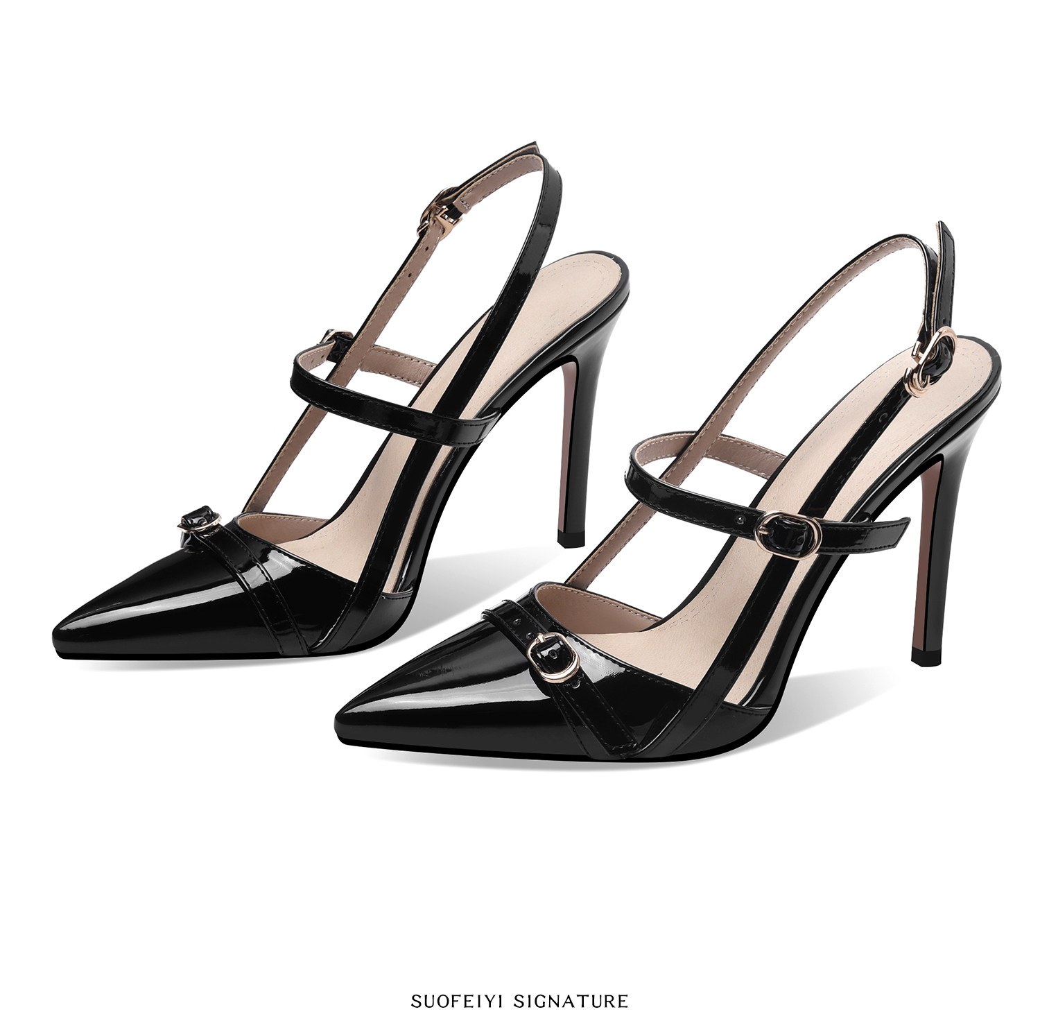 Sandal cao gót mũi nhọn quai mảnh kiểu Pháp — Đen, Mơ chi tiết 5