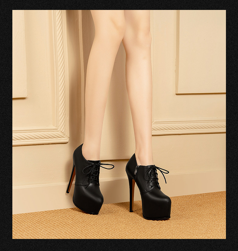 Boot nữ cổ thấp mũi nhọn gót siêu cao 15cm dây buộc chống nước — Đen 15cm Nhỏ Hơn Một Size, Nâu 15cm Nhỏ Hơn Một Size, Đen 13cm Nhỏ Hơn Một Size, Nâu 13cm Nhỏ Hơn Một Size chi tiết 7