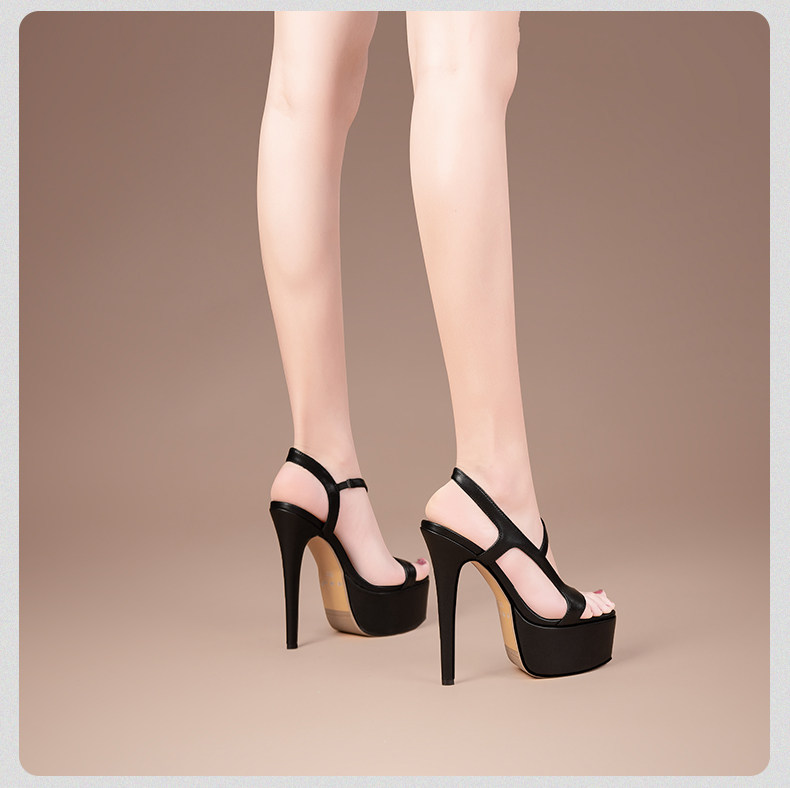 Sandal cao gót nữ hở mũi quai mảnh phong cách Pháp, gót nhọn 12-15 cm, đế platform chống mỏi — Đen Cao gót 15cm 91531, Đen Cao gót 13cm 91231, Đen Cao gót 12cm 18831, Vàng chanh Cao gót 15cm 91531 chi tiết 15