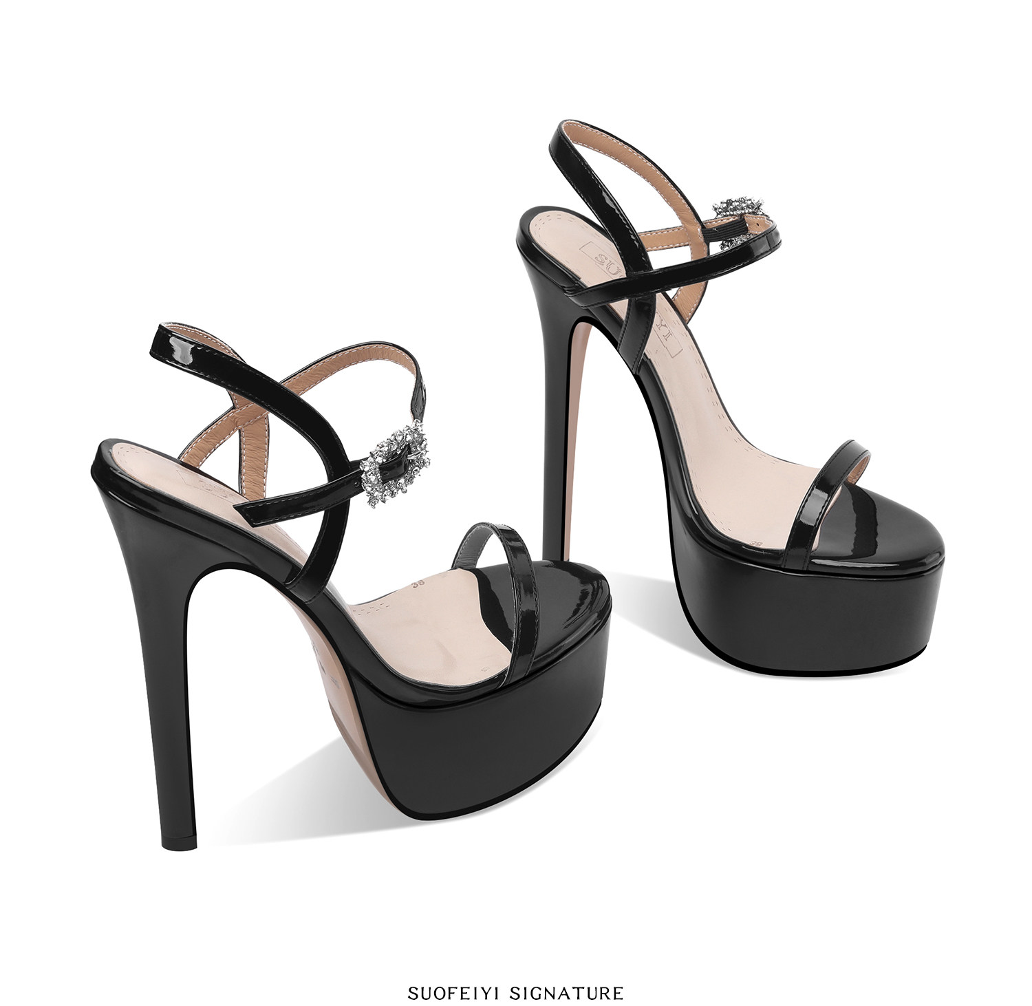 Sandal cao gót nữ mũi nhọn quai mảnh đế dày platform gót 12-15 cm — Đen Cao Gót 12cm, Mơ Cao Gót 12cm, Đen Cao Gót 13cm, Mơ Cao Gót 13cm chi tiết 3