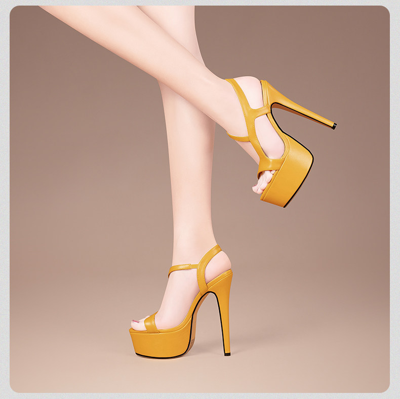 Sandal cao gót nữ hở mũi quai mảnh phong cách Pháp, gót nhọn 12-15 cm, đế platform chống mỏi — Đen Cao gót 15cm 91531, Đen Cao gót 13cm 91231, Đen Cao gót 12cm 18831, Vàng chanh Cao gót 15cm 91531 chi tiết 19
