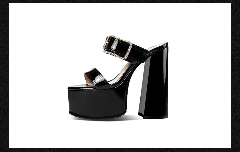 Sandal cao gót nữ hở mũi đế xuồng gót vuông siêu cao — Đen, Mơ chi tiết 12