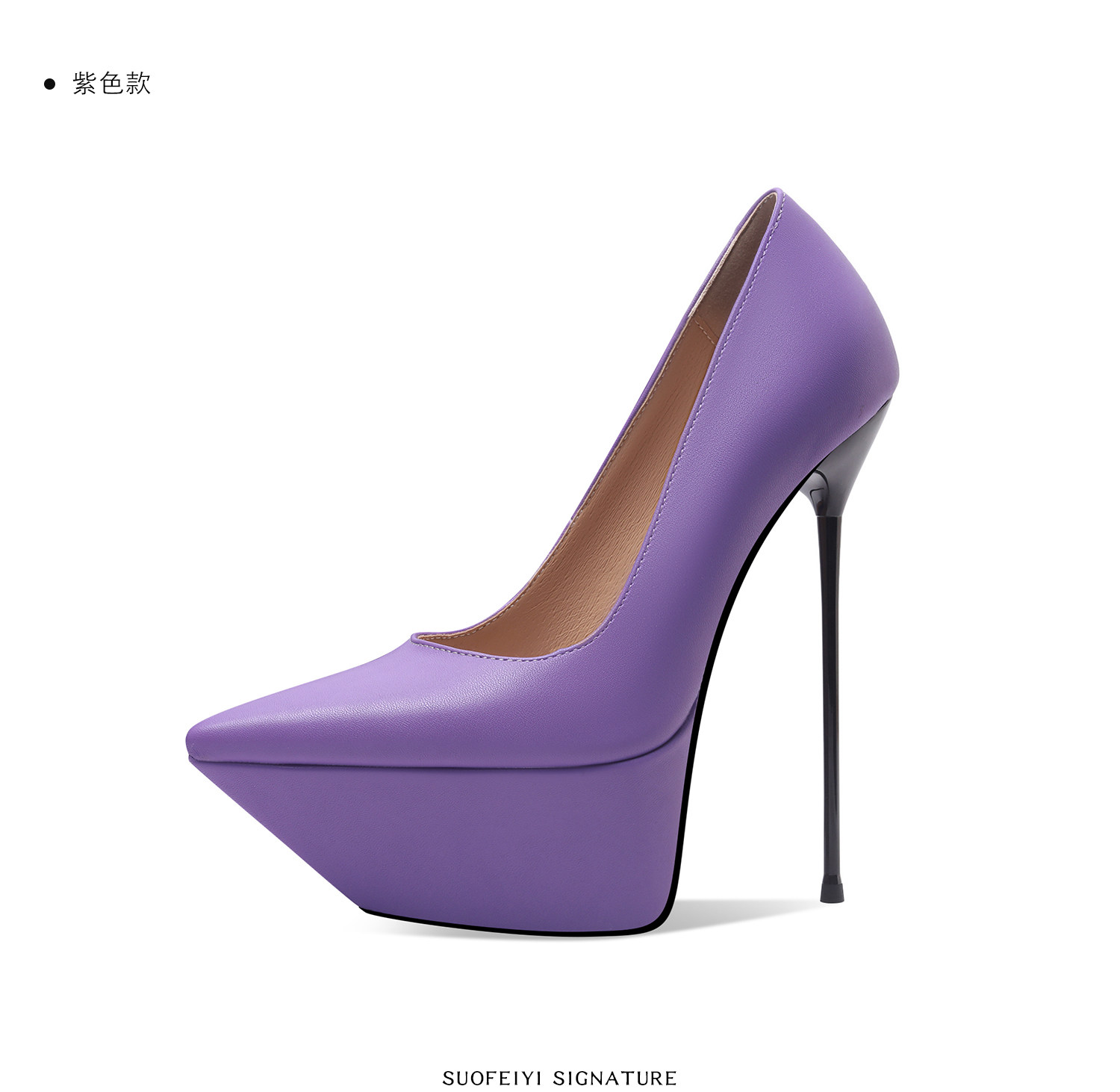 Giày cao gót nữ mũi nhọn gót siêu cao 16 cm platform chống nước — Đen, Tím, Trắng chi tiết 8