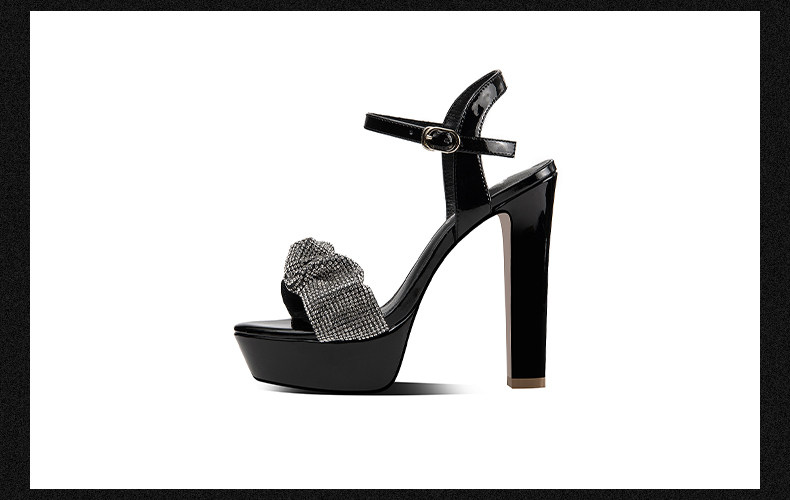 Sandal quai ngang nữ gót vuông cao hở mũi phong cách cổ tích — Đen chi tiết 11