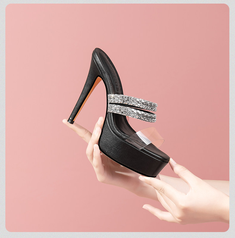 Sandal cao gót nữ mũi nhọn hở mũi quai trong suốt đính đá — Giày Mũi Nhọn Đen 35848-1, Giày Mũi Nhọn Xanh 35848-1, Giày Gót Thô Đen 35648-1, Giày Gót Thô Xanh 35648-1 chi tiết 18