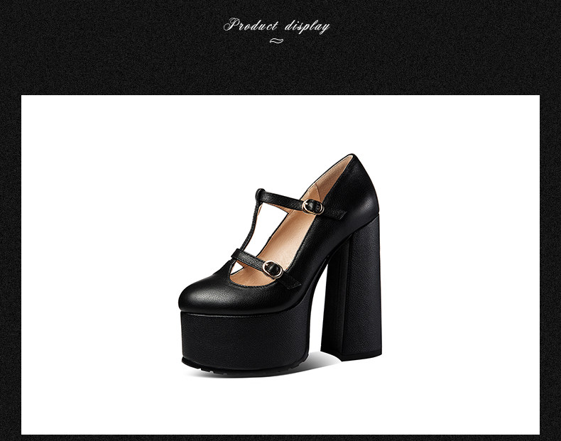 Giày Mary Jane nữ quai T mũi tròn cổ điển, gót siêu cao 8 cm, đế platform chống nước — Đen, Be chi tiết 10