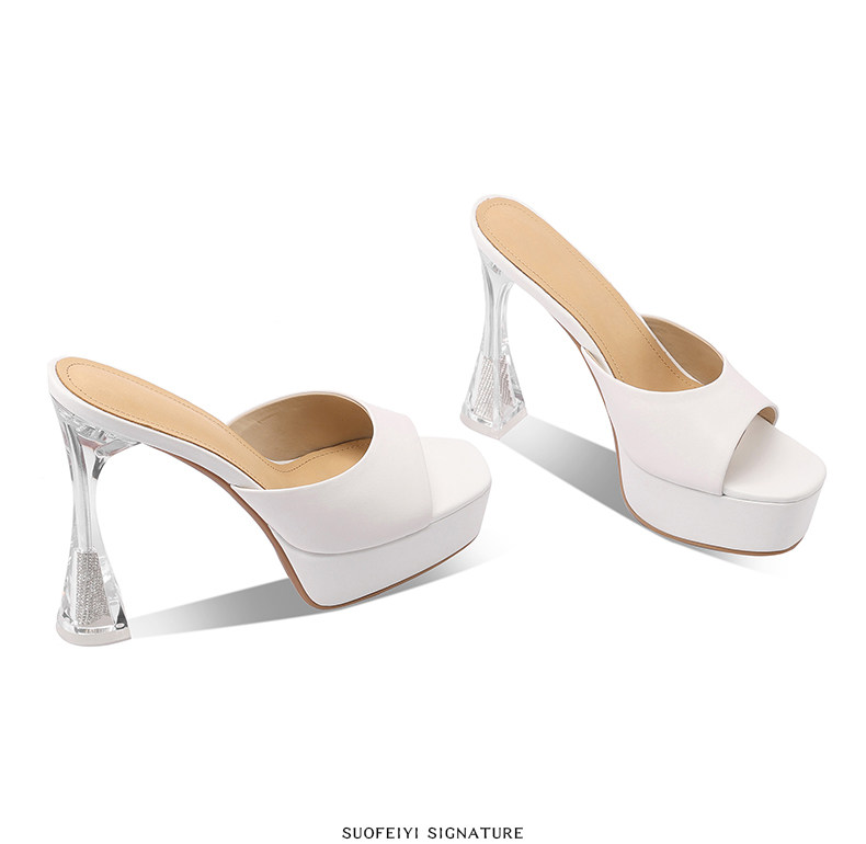 Sandal cao gót nữ hở mũi đế dày platform, gót 9 cm — Đen, Trắng chi tiết 8