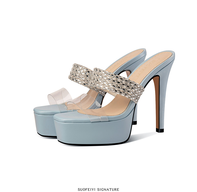 Sandal cao gót nữ mũi nhọn hở mũi quai trong suốt đính đá — Giày Mũi Nhọn Đen 35848-1, Giày Mũi Nhọn Xanh 35848-1, Giày Gót Thô Đen 35648-1, Giày Gót Thô Xanh 35648-1 chi tiết 9