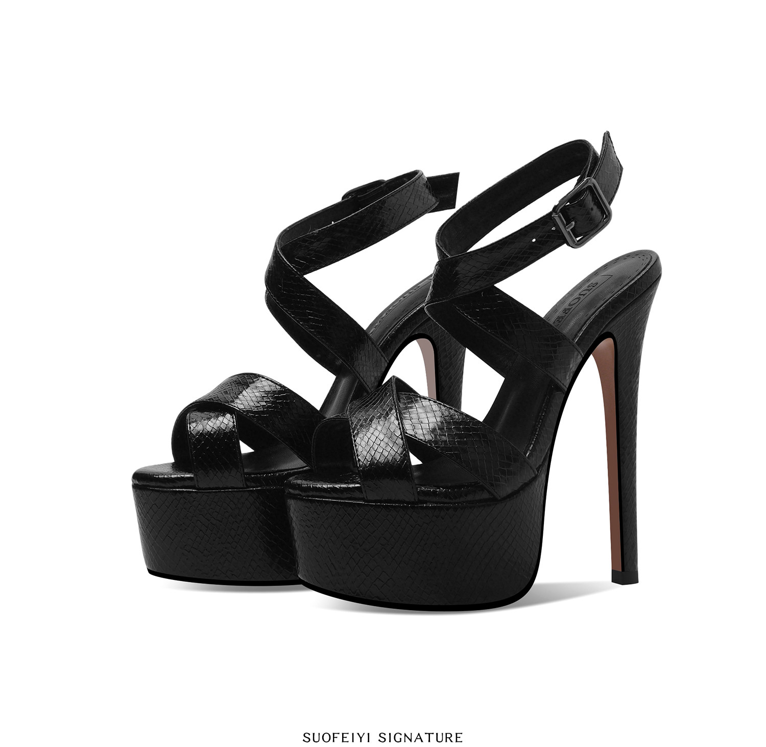 Sandal cao gót nữ hở mũi đế dày chống nước, gót 12-15 cm — Đen Cao Gót 12cm, Vàng Cao Gót 12cm, Bạc Cao Gót 12cm, Đen Cao Gót 13cm chi tiết 4