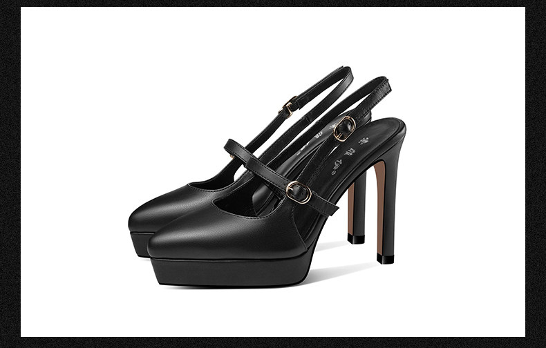 Sandal cao gót nữ mũi nhọn quai khóa một dây, gót siêu cao 8 cm, đế platform chống nước — Đen chi tiết 14