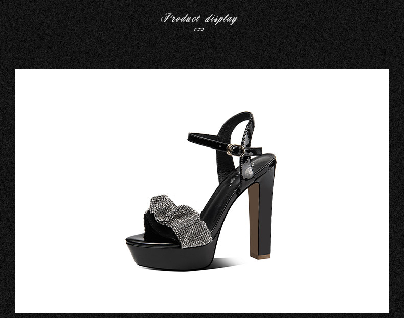 Sandal quai ngang nữ gót vuông cao hở mũi phong cách cổ tích — Đen chi tiết 10