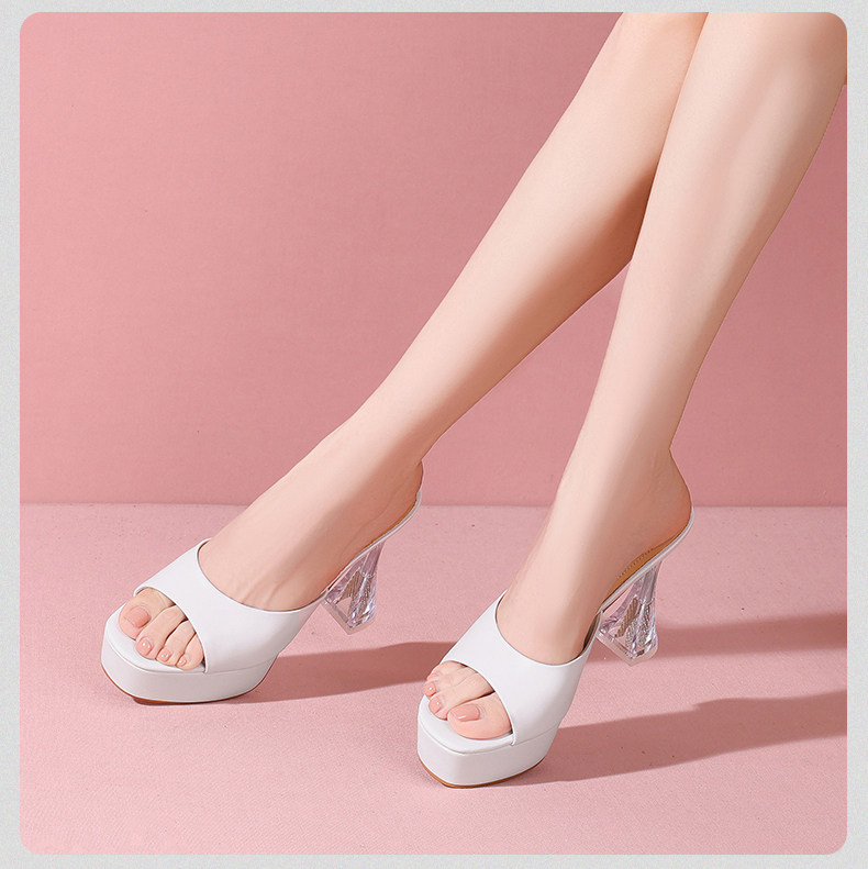 Sandal cao gót nữ hở mũi đế dày platform, gót 9 cm — Đen, Trắng chi tiết 19