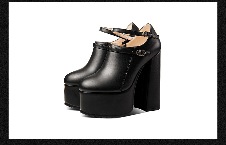 Giày clog nữ da bò đen đế dày chống nước, gót vuông 9 cm, mũi nhọn khoét sâu — Đen chi tiết 15