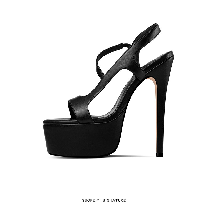 Sandal cao gót nữ hở mũi quai mảnh phong cách Pháp, gót nhọn 12-15 cm, đế platform chống mỏi — Đen Cao gót 15cm 91531, Đen Cao gót 13cm 91231, Đen Cao gót 12cm 18831, Vàng chanh Cao gót 15cm 91531 chi tiết 3