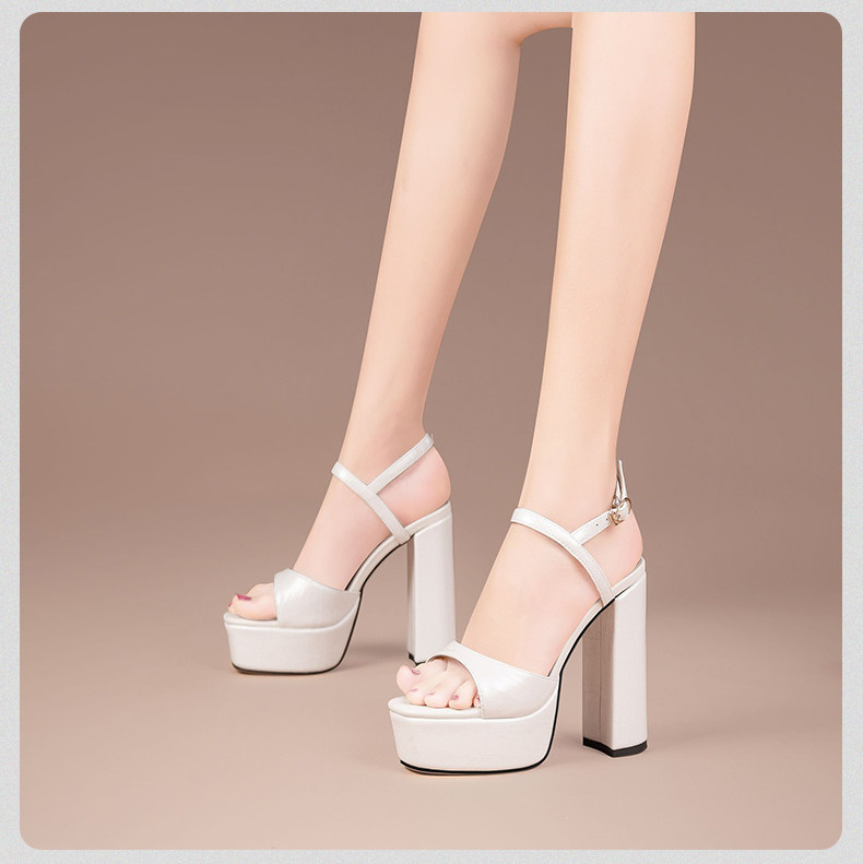 Sandal cao gót nữ quai đơn đế dày mũi hở gót siêu cao 9 cm — Đen, Trắng Ngà chi tiết 18