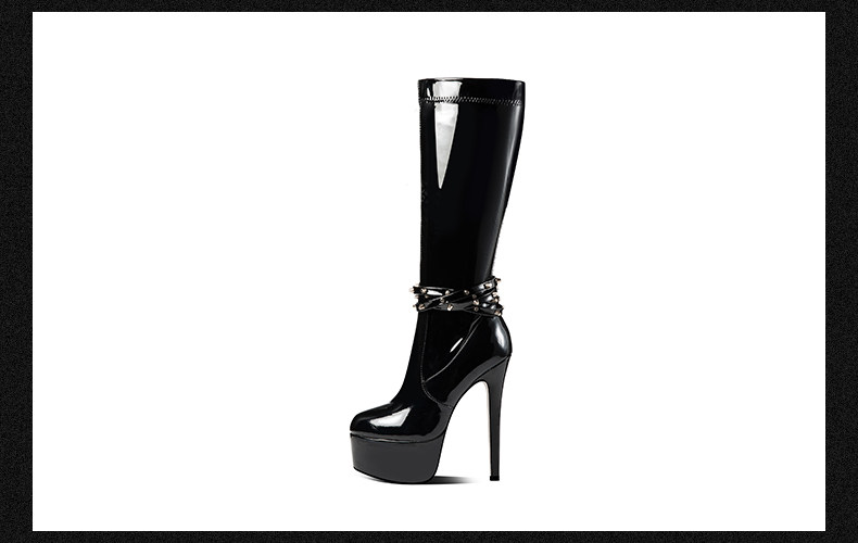 Boot nữ cổ cao ôm bắp chân da bóng gót siêu cao 13–15 cm — Đen Cao Gót 15cm, Đen Cao Gót 13cm chi tiết 11