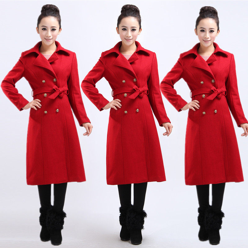 Yingbin Great Coat Woman Red Work Clothes Flight Attendant Winter Gift Instrument guests Overcoat fur coats Double platoon buckle