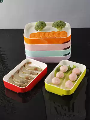 Japanese melamine hot pot plate Color rectangular plate stacked barbecue plate Imitation porcelain skewers fragrant shallow plate small bowl dish