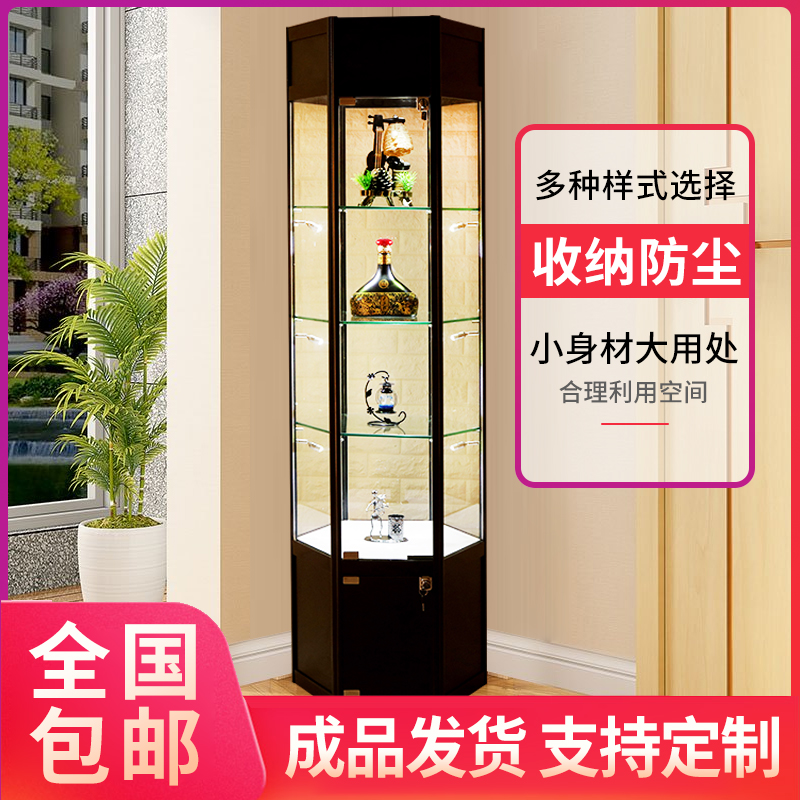Glass display cabinet hand-made Lego display rack hexagonal electric rotating glass cabinet storage cabinet with lock display cabinet commercial