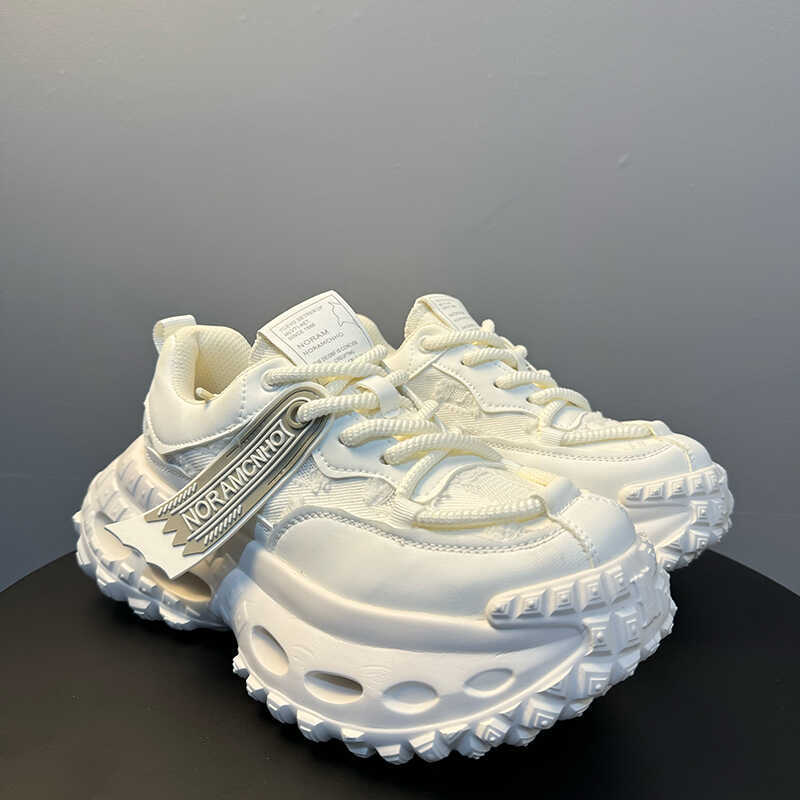 High Street ins Thick-Soled White Dad Shoes for Men, Summer Niche Breathable Height-Increasing Distressed Sneakers, Couple's Tire Shoes