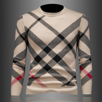 2021 New Plaid cardigan mens casual round neck sweater bottoming high-end fashion trend long sleeve flower