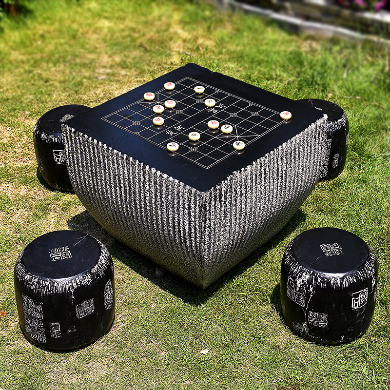 Imitation Stone Chess Table, Chinese-Style Tea Table and Chair Set, Outdoor Courtyard Garden Chess Table, Outdoor Antique-Style Cement Tea Table