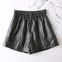 New Sheepskin leather pants womens elastic high waist loose thin legs pure leather shorts Joker leather boots pants Haining