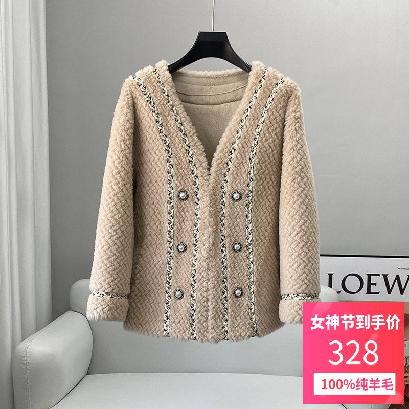 2022 Winter new fur small fragrance sheep clipped lamb coat female fur coat short