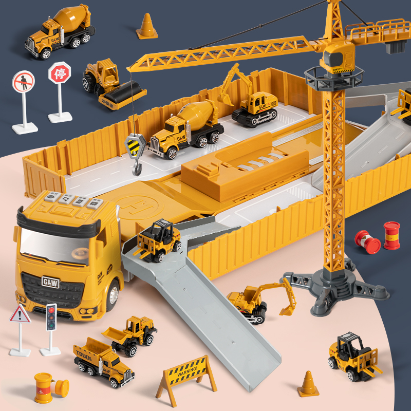 Large engineering truck tower crane set Container truck Truck Alloy excavator toy model Child boy 3-5 years old