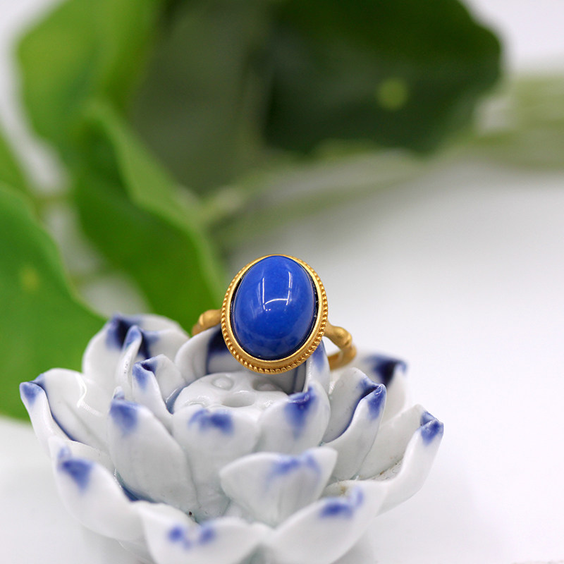 Lapis lazuli old mine owl ring ring face live mouth male and female couple 925 silver holder