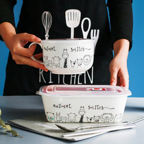 Ceramic microwave oven special divider to work with rice dining hall to eat rectangular fresh lunch box insulation bag