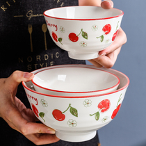 Ceramic Rice Bowl Noodle Bowl home cute soup bowl salad bowl personalized dish single handle plate rice dish net Nordic
