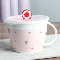 Ceramic can be microwave soup bowl instant noodle bowl lunch box tableware Oatmeal cup with fresh lid with handful spoon