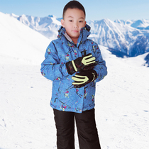 Outdoor childrens ski suit set windproof warm camouflage printing men and women in large children waterproof ski suit pants set