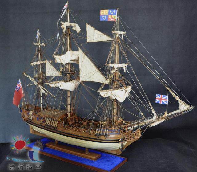 1:30 Solid wood carved Royal Caroline Full sail rigging system
