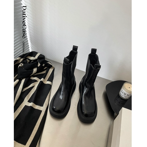 Martens, зимние челси, короткие сапоги на платформе, из натуральной кожи, средней длины