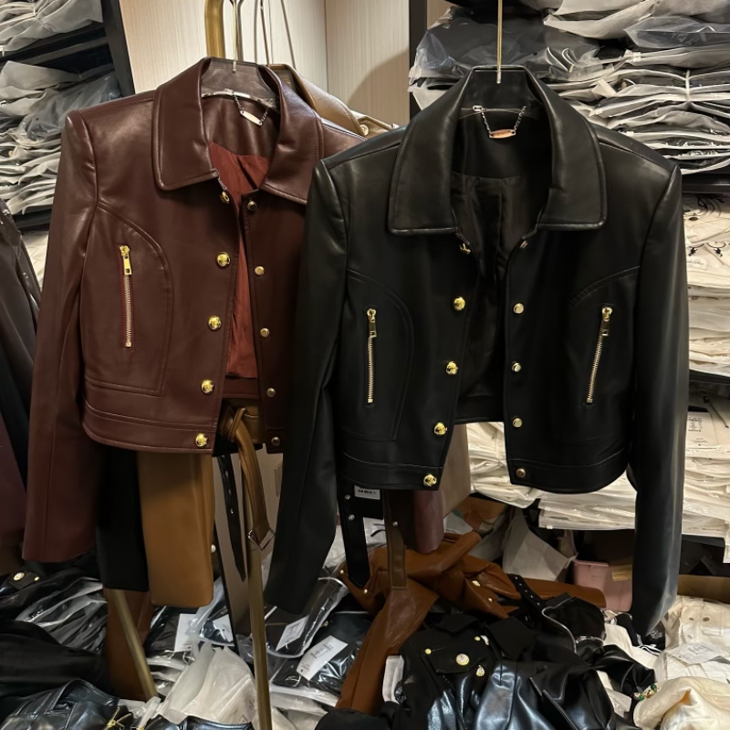 2026 European Style Chanel-Inspired Black Pu Leather Jacket for Women, High-End Cool Biker Short Jacket Top
