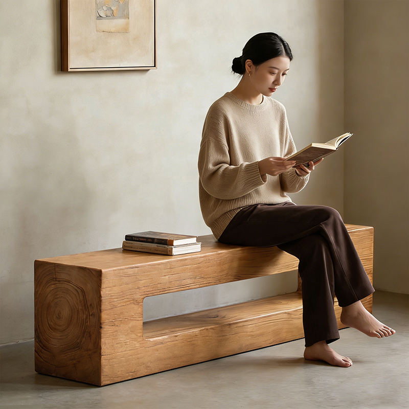Wabi-Sabi Style Solid Wood Bench, High-End 2026 New Model, Suitable for Guesthouses, Tv Cabinet, End-Of-Bed Bench, Solid Wood Shoe-Changing Bench Wabi-Sabi Style Solid Wood Bench, High-End 2026 New Model, Suitable for Guesthouses, Tv Cabinet, End-Of-Bed Bench, Solid Wood Shoe-Changing Bench