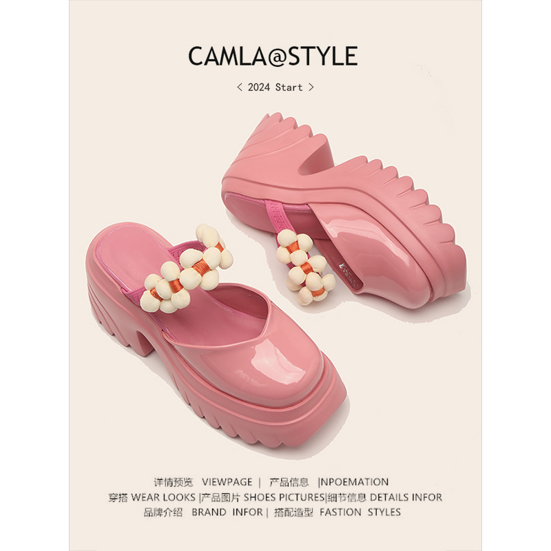 【Mila Special Offer】Cowhide Leather | 10cm Sweet and Youthful Pink Thick-Soled Chunky Heel Outdoor Shoes for Women, Summer 2026