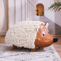 Creative solid wood footrest Hedgehog stool chenille leather stool sofa stool short footrest short door to attract wealth and wealth test shoe stool