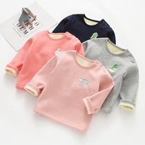 Baby thermal underwear pullover round neck children autumn and winter base shirt boys and girls pure cotton boneless plus velvet baby coat